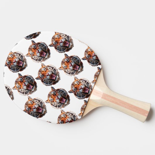Tiger Head Pattern Design - White   Tafeltennisbatje (Zijkant)