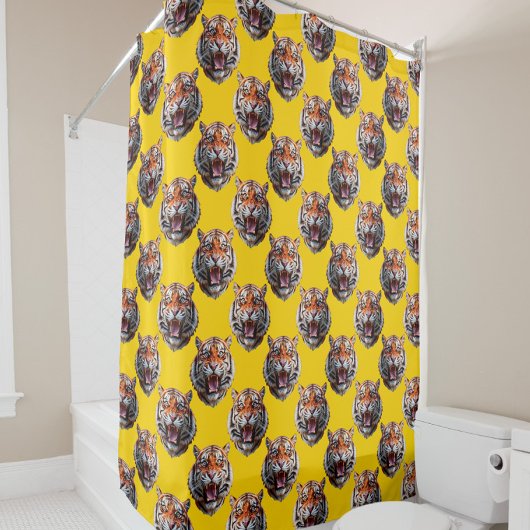 Tiger Head Pattern Design Yellow  Douchegordijn