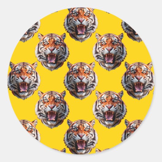 Tiger Head Pattern Design Yellow  Ronde Sticker (Voorkant)