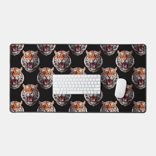 Tiger Head Pattern Design - Zwart Bureaumat (Keyboard & Muis)