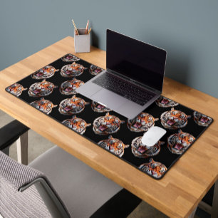 Tiger Head Pattern Design - Zwart Bureaumat