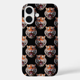 Tiger Head Pattern Design - Zwart iPhone 16 Hoesje
