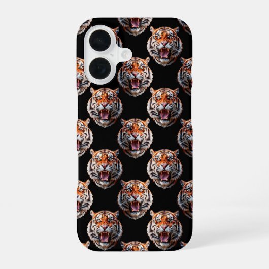 Tiger Head Pattern Design - Zwart iPhone 16 Hoesje (Achterkant)