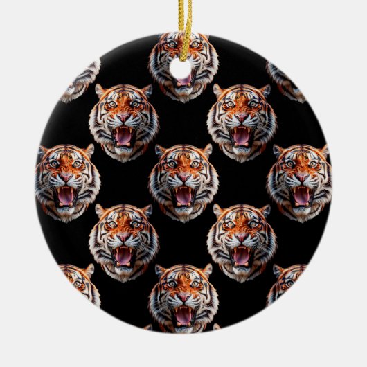 Tiger Head Pattern Design - Zwart Keramisch Ornament (Voorkant)