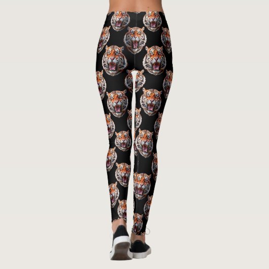 Tiger Head Pattern Design - Zwart Leggings (Achterkant)