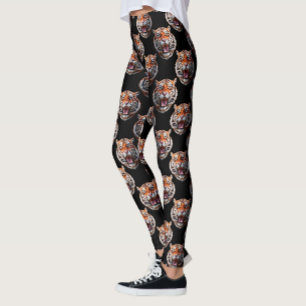 Tiger Head Pattern Design - Zwart Leggings