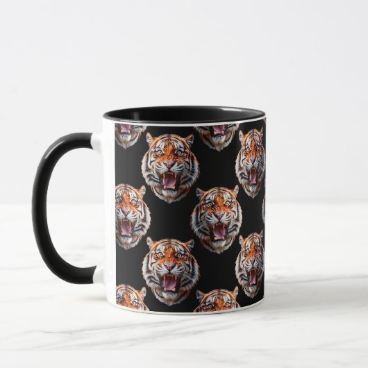 Tiger Head Pattern Design - Zwart Mok (Links)