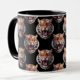 Tiger Head Pattern Design - Zwart Mok