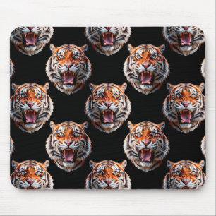 Tiger Head Pattern Design - Zwart Muismat