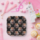 Tiger Head Pattern Design - Zwart Papieren Bordje (Feest)