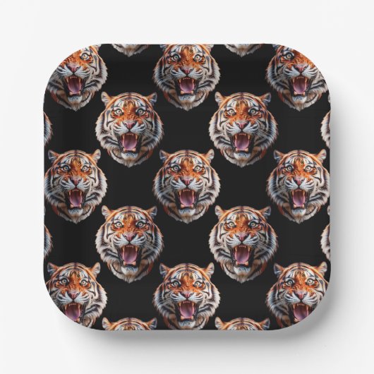 Tiger Head Pattern Design - Zwart Papieren Bordje (Voorkant)