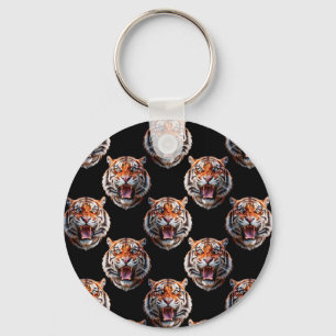 Tiger Head Pattern Design - Zwart Sleutelhanger