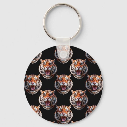 Tiger Head Pattern Design - Zwart Sleutelhanger (Voorkant)