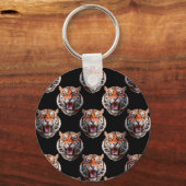 Tiger Head Pattern Design - Zwart Sleutelhanger (Achterkant)