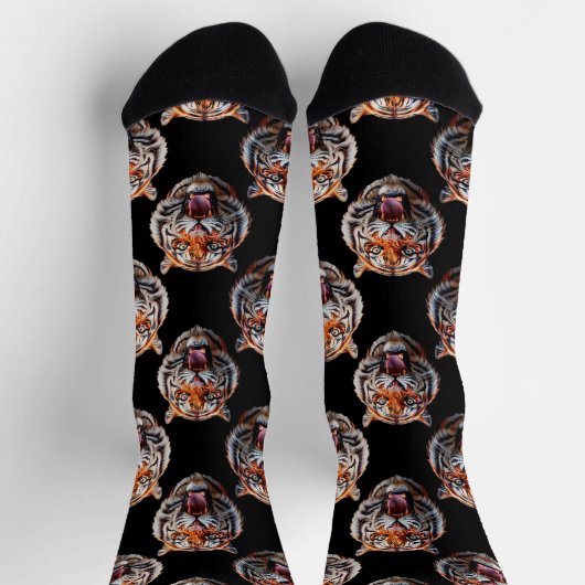 Tiger Head Pattern Design - Zwart Sokken (Top)