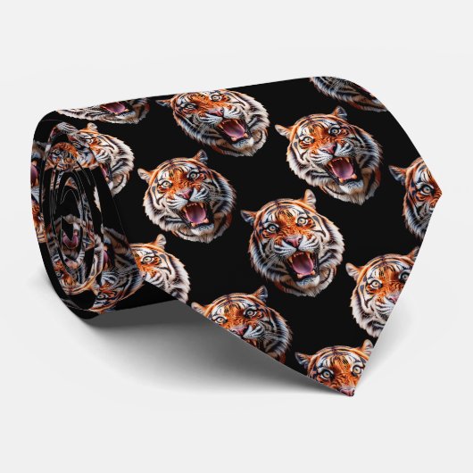Tiger Head Pattern Design - Zwart Stropdas (Opgerold)
