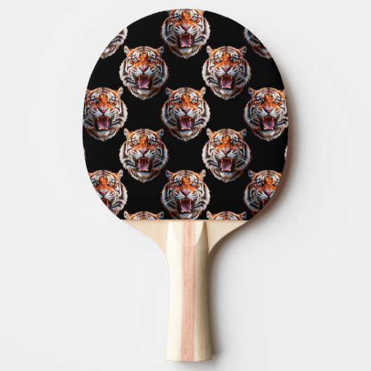 Tiger Head Pattern Design - Zwart Tafeltennisbatje (Voorkant)