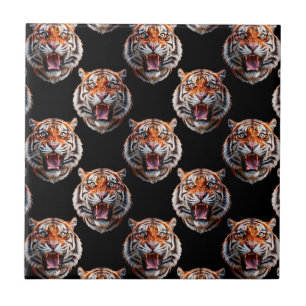 Tiger Head Pattern Design - Zwart Tegeltje