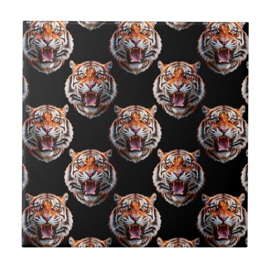 Tiger Head Pattern Design - Zwart Tegeltje (Voorkant)