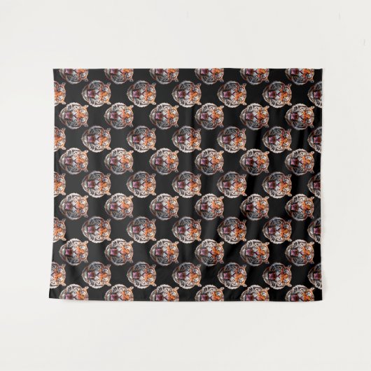 Tiger Head Pattern Design - Zwart Wandkleed (Voorkant (horizontaal))