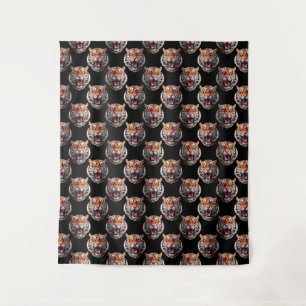Tiger Head Pattern Design - Zwart Wandkleed