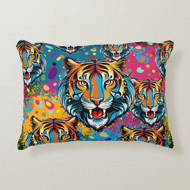 Tiger Head Rainbow colors paint stains Accent Kussen (Voorkant)