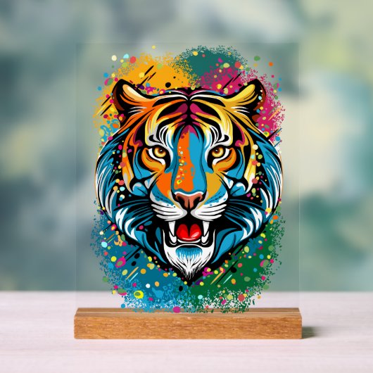 Tiger Head Rainbow colors paint stains Acryl Bord (Neutraal)