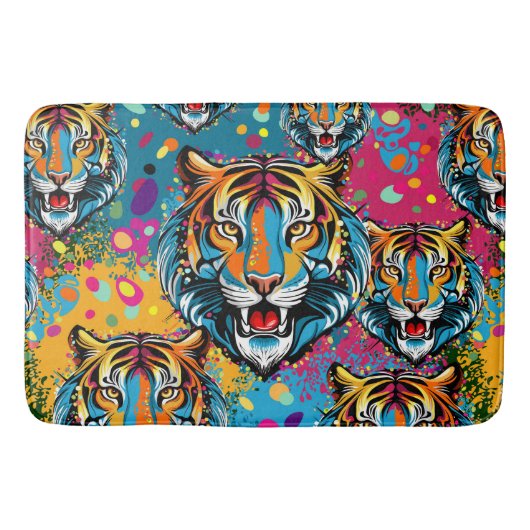 Tiger Head Rainbow colors paint stains Badmat (Voorkant)