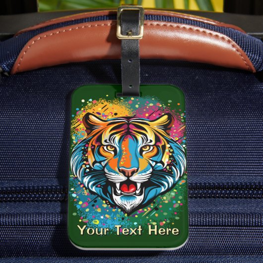 Tiger Head Rainbow colors paint stains Bagagelabel (Voorkant Insitu 2)