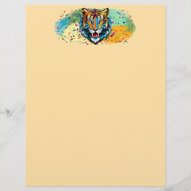 Tiger Head Rainbow colors paint stains Briefhoofd (Voorkant)