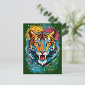 Tiger Head Rainbow colors paint stains Briefkaart (Staand voorkant)