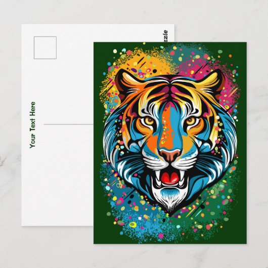 Tiger Head Rainbow colors paint stains Briefkaart (Voorkant / Achterkant)