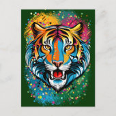 Tiger Head Rainbow colors paint stains Briefkaart (Voorkant)
