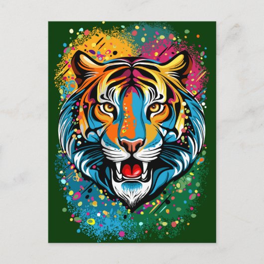 Tiger Head Rainbow colors paint stains Briefkaart (Voorkant)