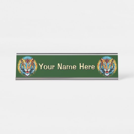 Tiger Head Rainbow colors paint stains Bureau Naambordje (Voorkant)