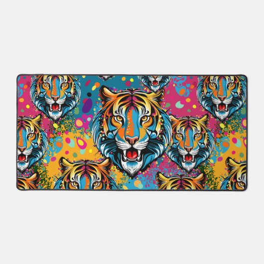 Tiger Head Rainbow colors paint stains Bureaumat (Voorkant)