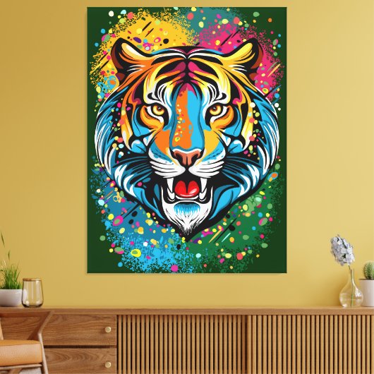 Tiger Head Rainbow colors paint stains Canvas Afdruk (Insitu (Woonkamer))