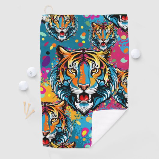 Tiger Head Rainbow colors paint stains Golfhanddoek (Insitu)