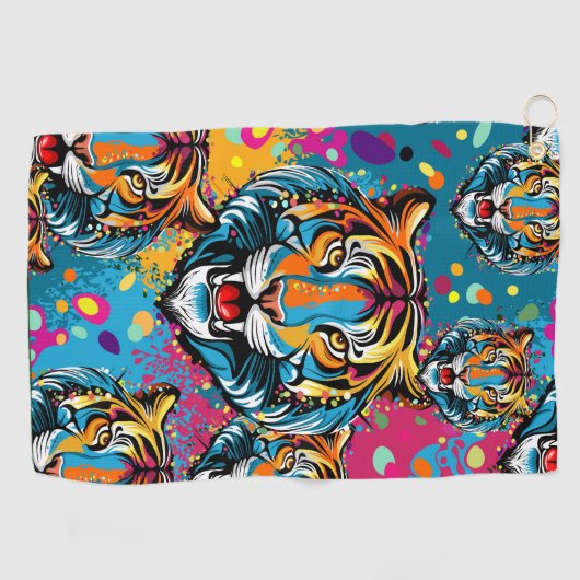 Tiger Head Rainbow colors paint stains Golfhanddoek (Horizontaal)