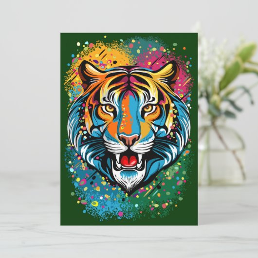 Tiger Head Rainbow colors paint stains Kaart (Staand voorkant)