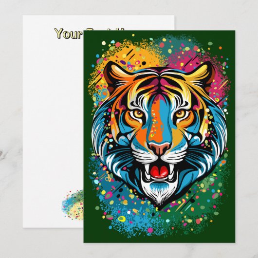 Tiger Head Rainbow colors paint stains Kaart (Voorkant / Achterkant)