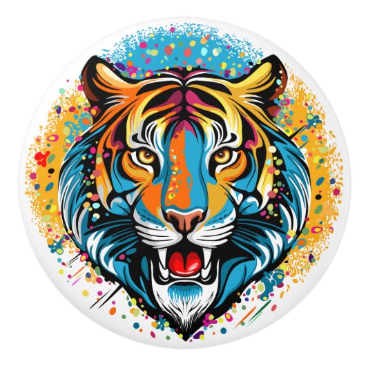 Tiger Head Rainbow colors paint stains Keramische Knop (Voorkant)