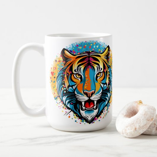 Tiger Head Rainbow colors paint stains Koffiemok (Met donut)