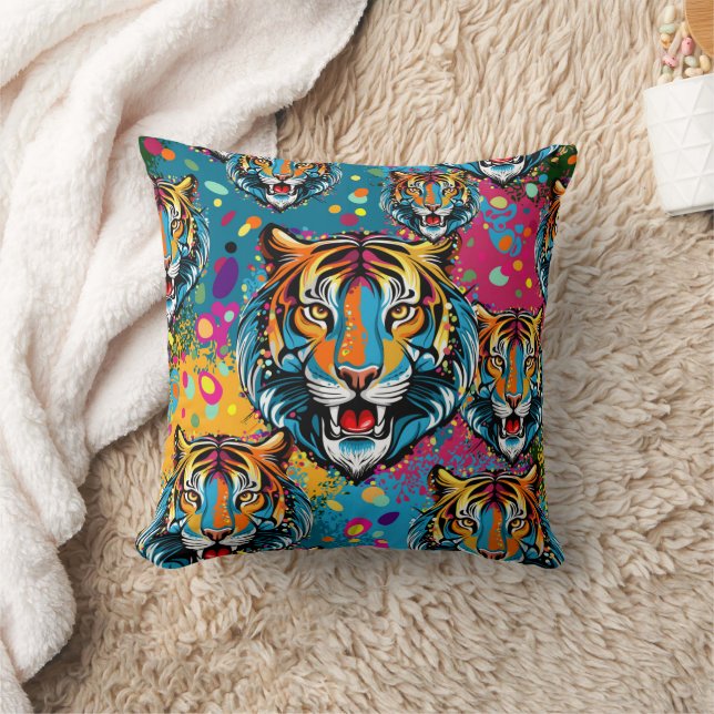 Tiger Head Rainbow colors paint stains Kussen (Deken)