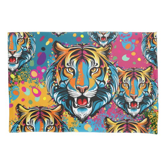 Tiger Head Rainbow colors paint stains Kussensloop (Voorkant)