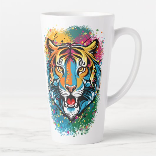 Tiger Head Rainbow colors paint stains Latte Mok (Rechts)