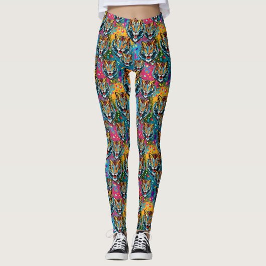 Tiger Head Rainbow colors paint stains Leggings (Voorkant)