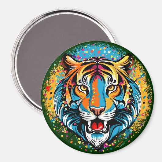 Tiger Head Rainbow colors paint stains Magneet (Voorkant / Achterkant)