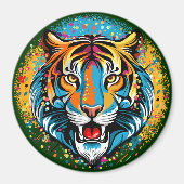 Tiger Head Rainbow colors paint stains Magneet (Voorkant)