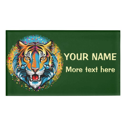 Tiger Head Rainbow colors paint stains Naambadge (Voorkant)
